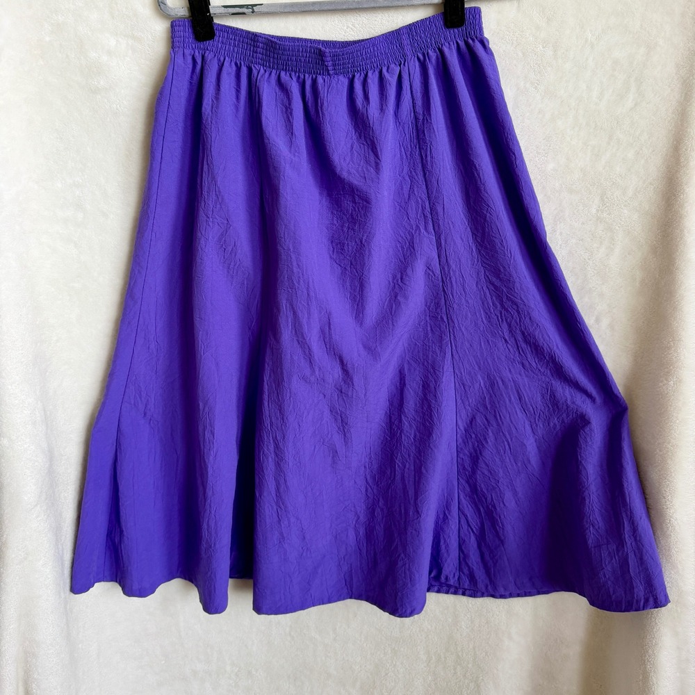 Pykettes Vintage Womens Purple A Line Flared Midi Skirt Elastic Waist Size M